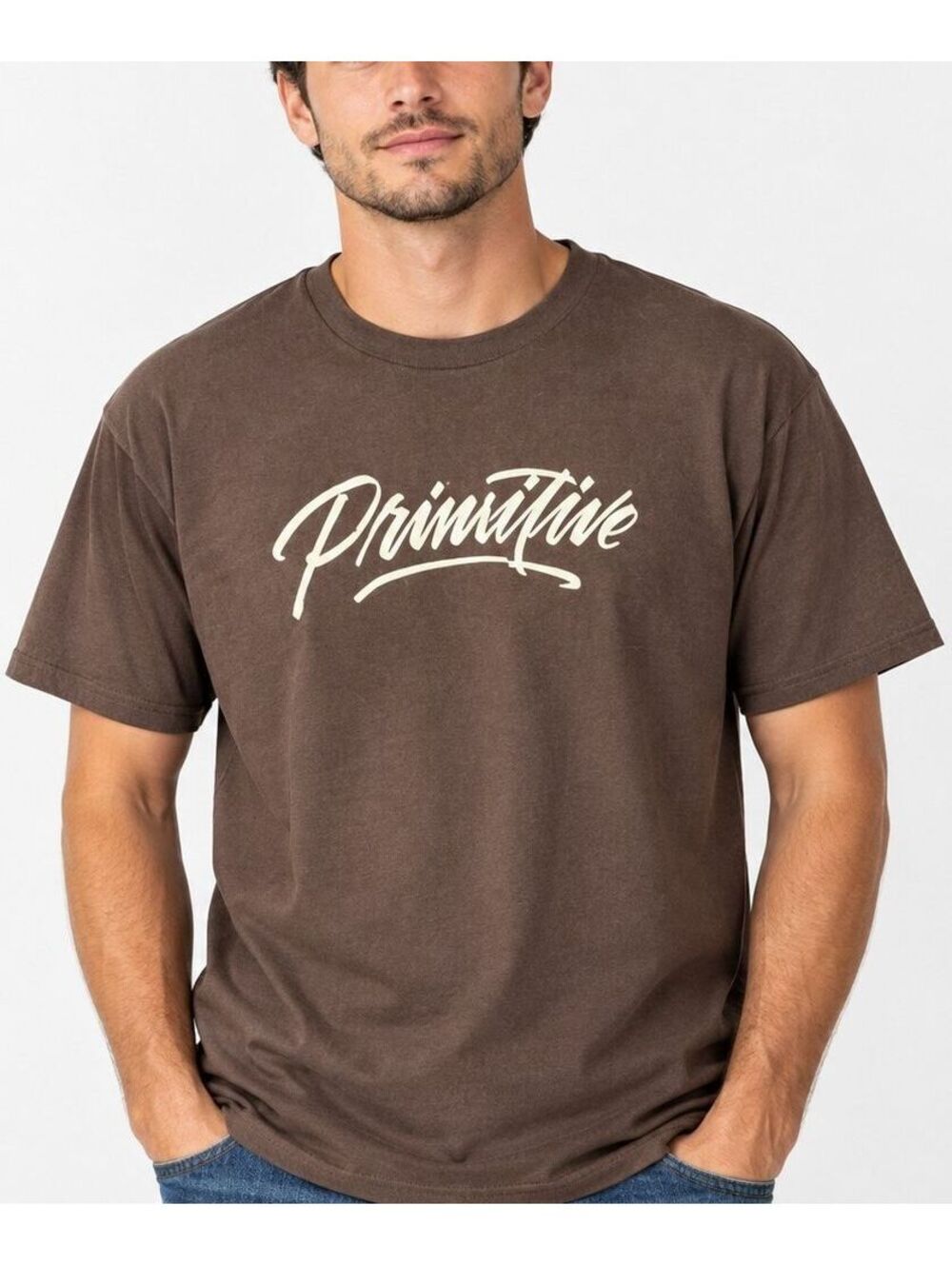 Primitive Skateboarding T Shirt Men's L Brown Logo Graphic Streetwear Skater